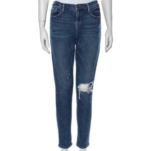 FRAME Denim Le Garcon Mid-Rise Skinny Paint Splatter Distressed Jeans Size 26